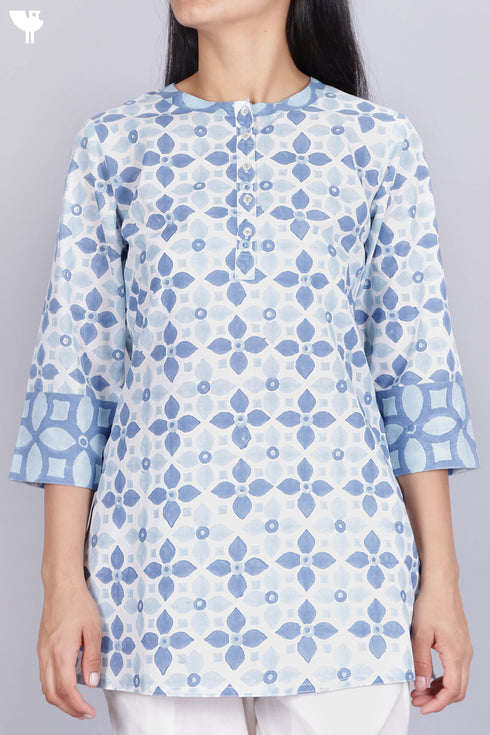 Cambric Cotton Top In Graphic Block Print